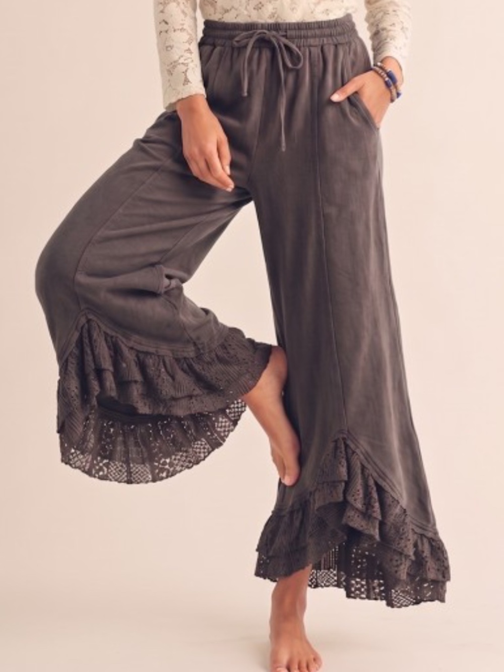 LovLov Mocha Lace Hem Pants